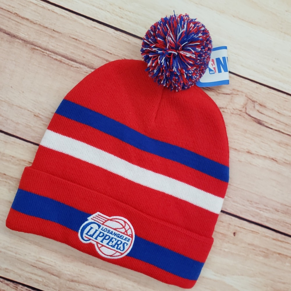 Los Angeles Clippers Hat Cap Beanie One Size Red NBA Basketball Pom Adult B3 - Picture 2 of 8